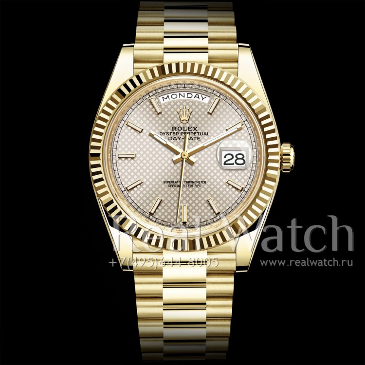Rolex Day-Date 40 mm Yellow Gold Silver Diagonal Motif Dial (Арт. RW-9170) (ref.# 228238-0008)